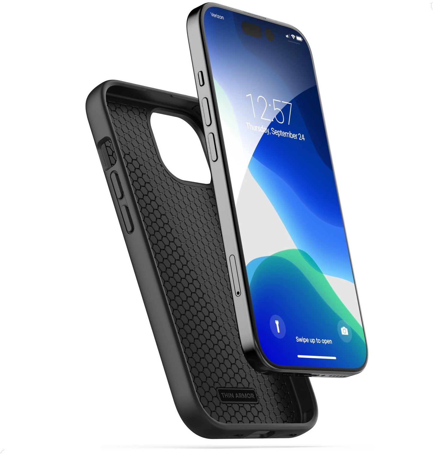 Funda iPhone 15 Encased negro mate ultra delgada y flexible