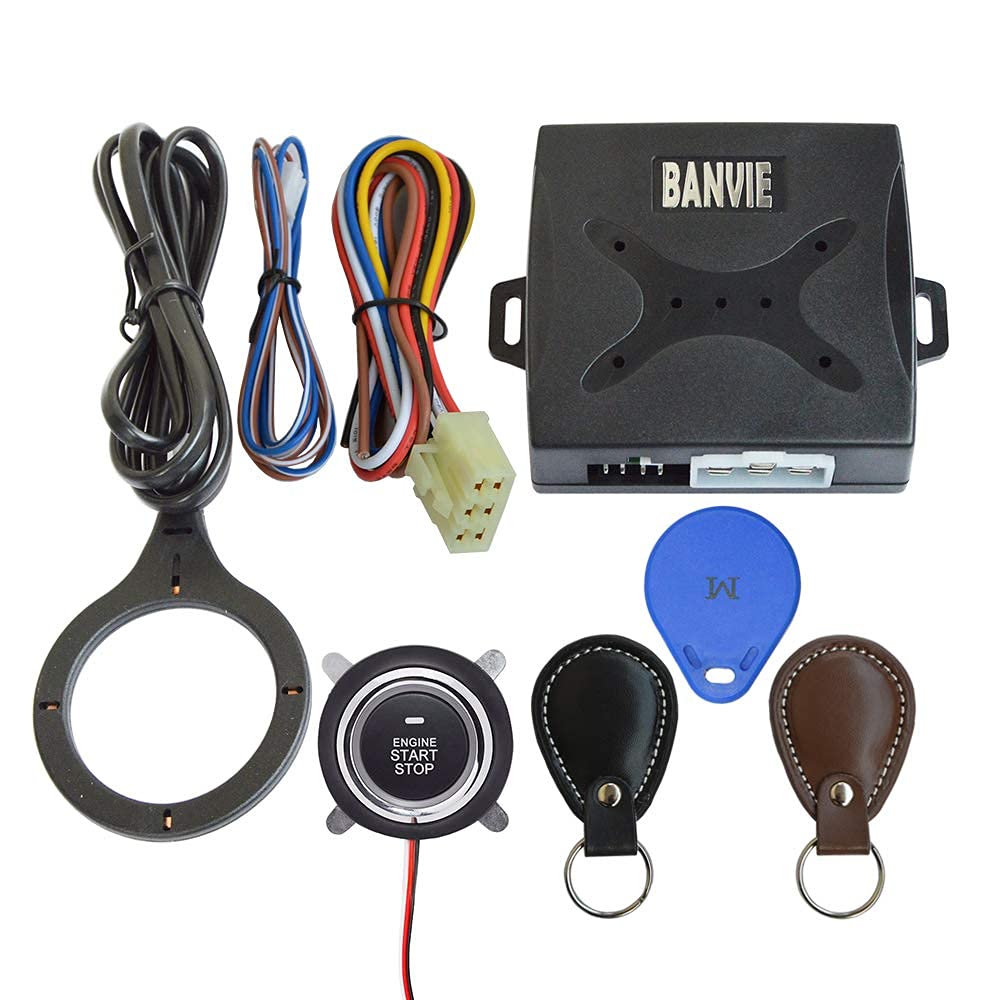 Sistema de Entrada sin Llave BANVIE Negro con Botón de Encendido y Alarmas Anti-Robo de RFID para Coche