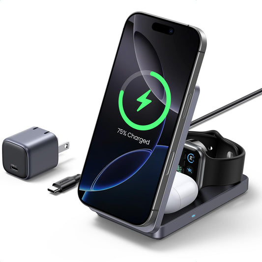 Cargador Inalámbrico UGREEN Qi2 15W Negro Certificado para iPhone y AirPods