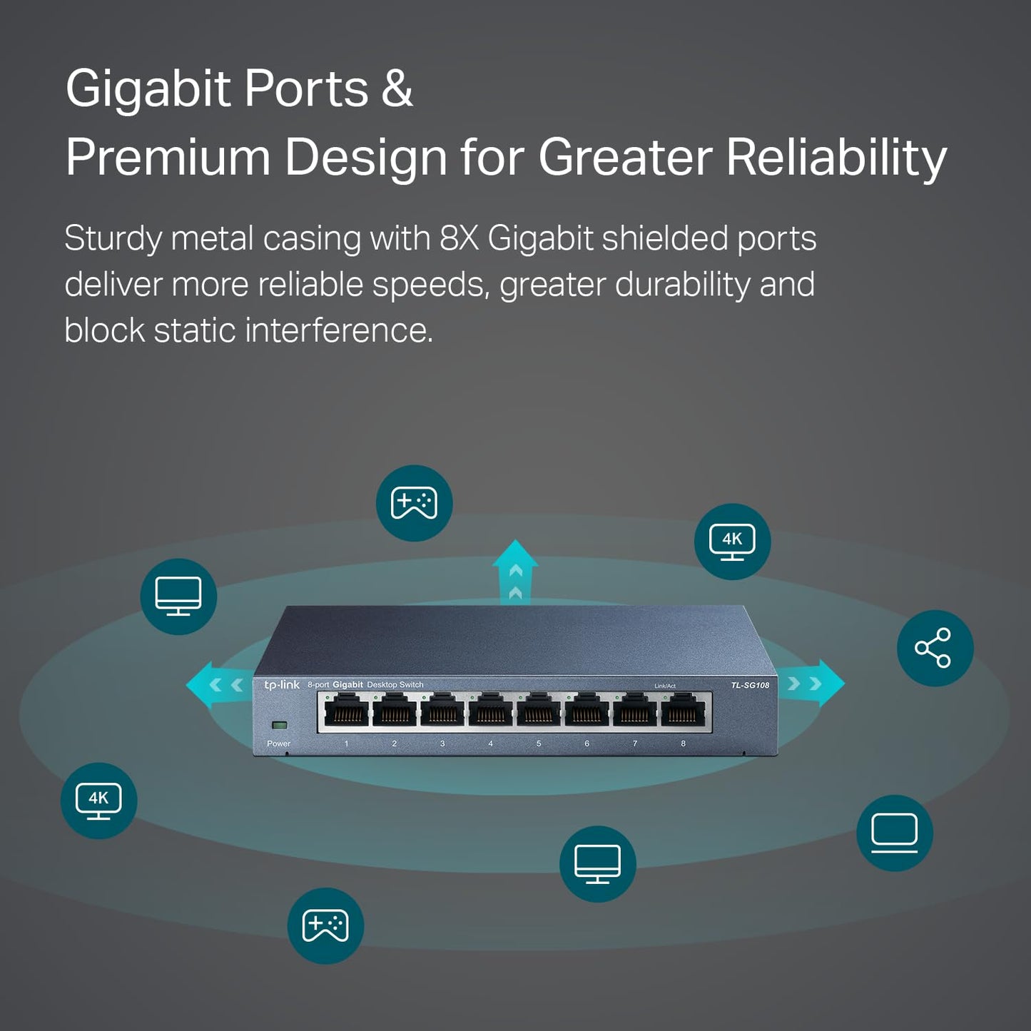 TP-Link TL-SG108 Switch de Escritorio, 8 Puertos 10/100/1000Mbps