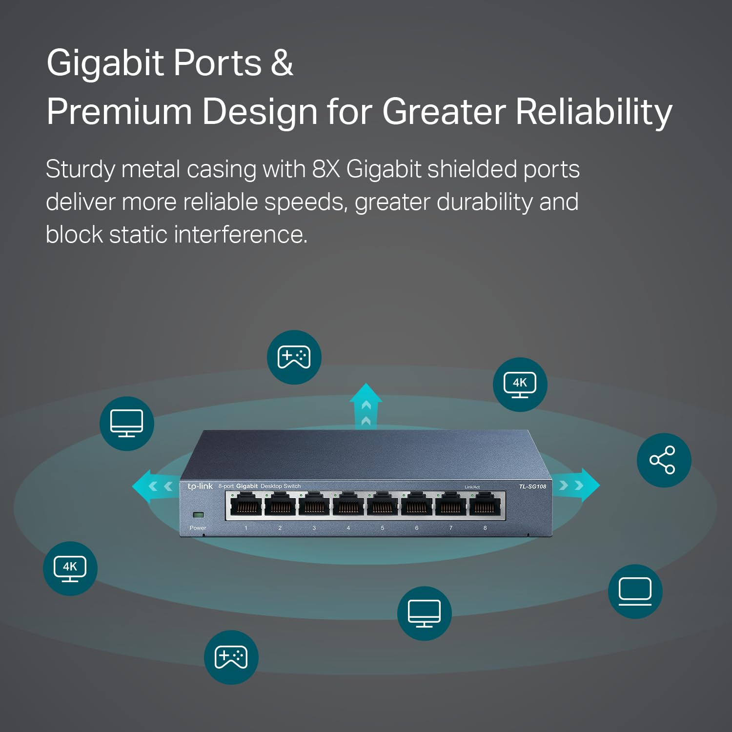 TP-Link TL-SG108 Switch de Escritorio, 8 Puertos 10/100/1000Mbps