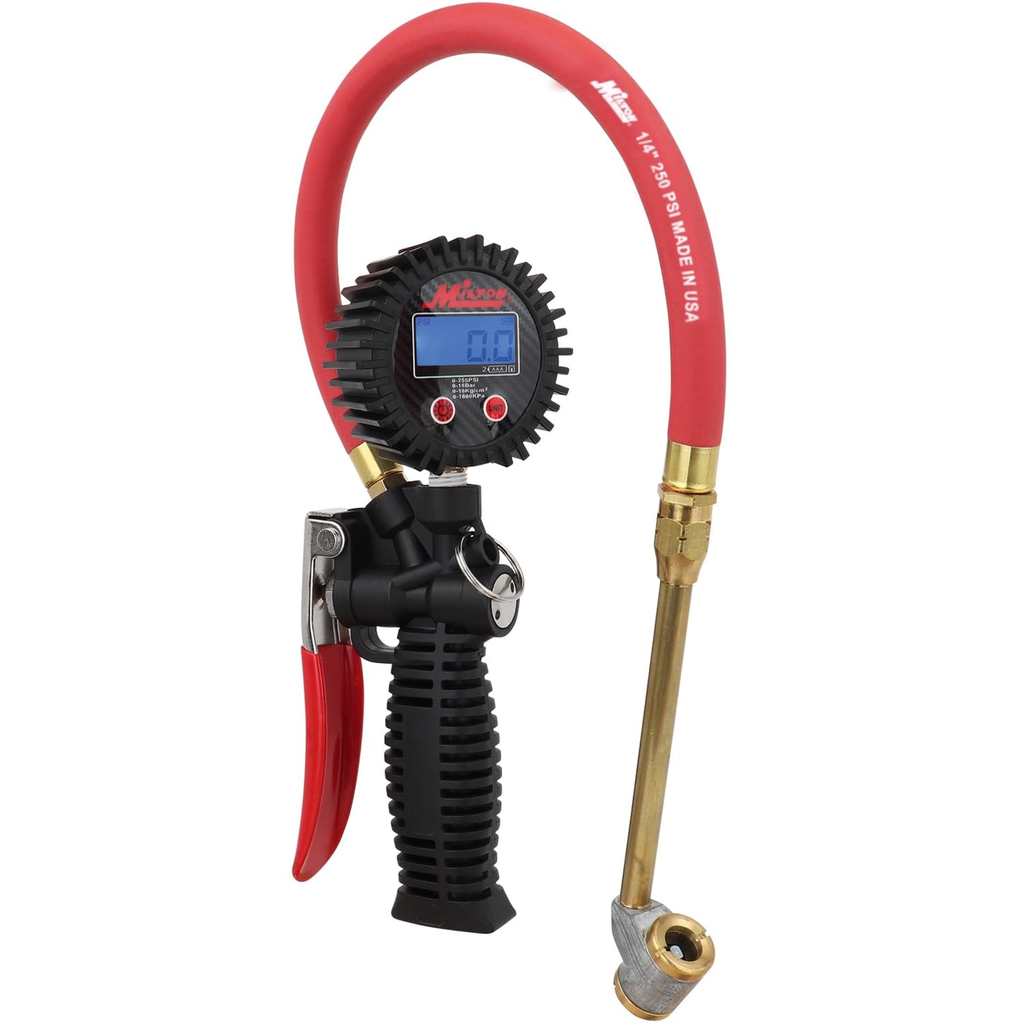 Milton Industries S-578D Pro Digital Pistol Grip Inflador Gauge, Large Bore Dual Chuck y 15" Manguera, 255 PSI