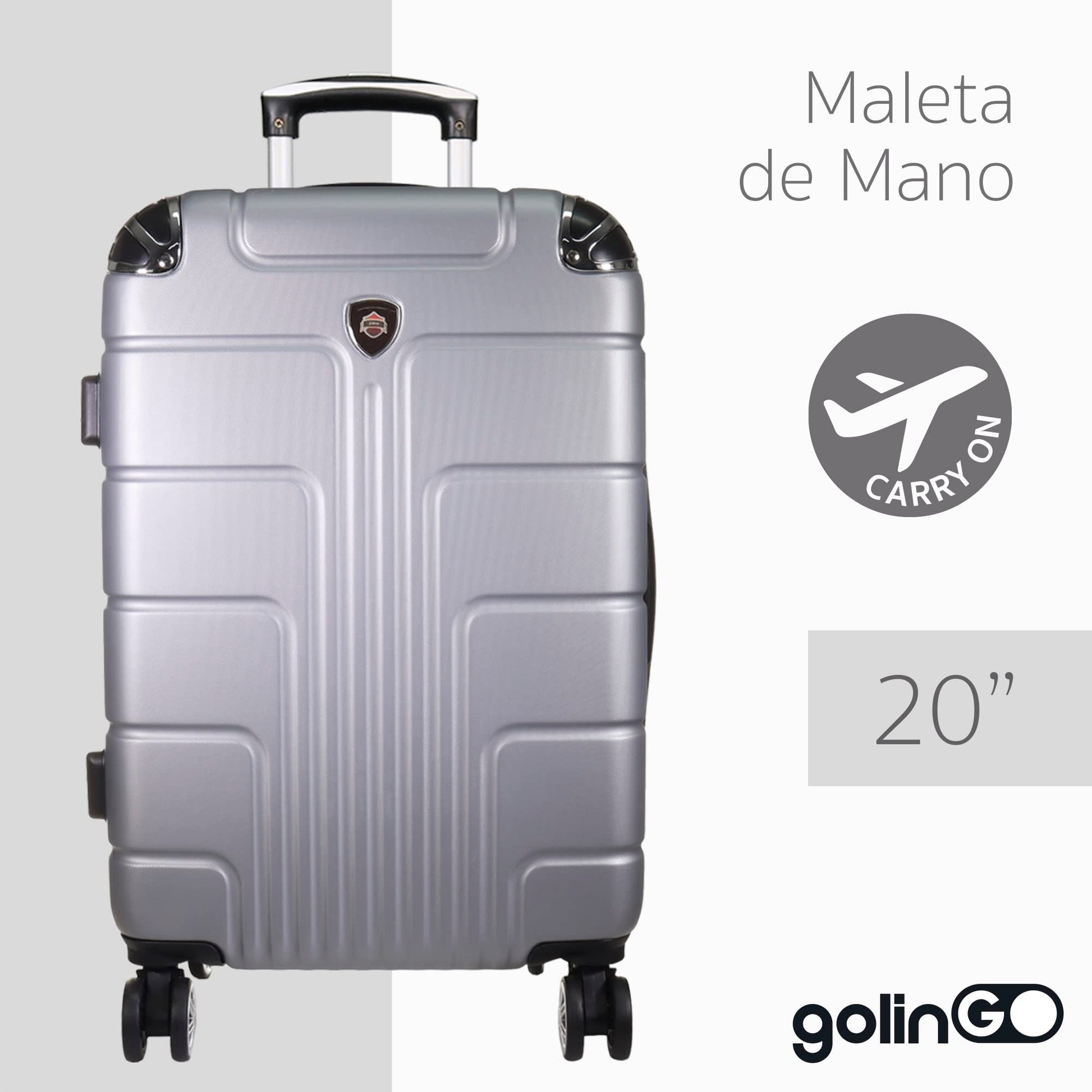 Carry On Maleta de Mano Hardside Maleta Rigida Resistente Con Ruedas Giratorias 360, Mango Expandible ABS y Candado de Seguridad (Plata)