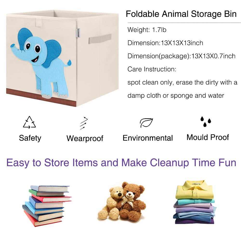 CLCROBD - Contenedores plegables de almacenamiento de cubo de animales, caja/cofre/organizador de tela para juguetes para niños, guardería, 33 cm (Elefante)