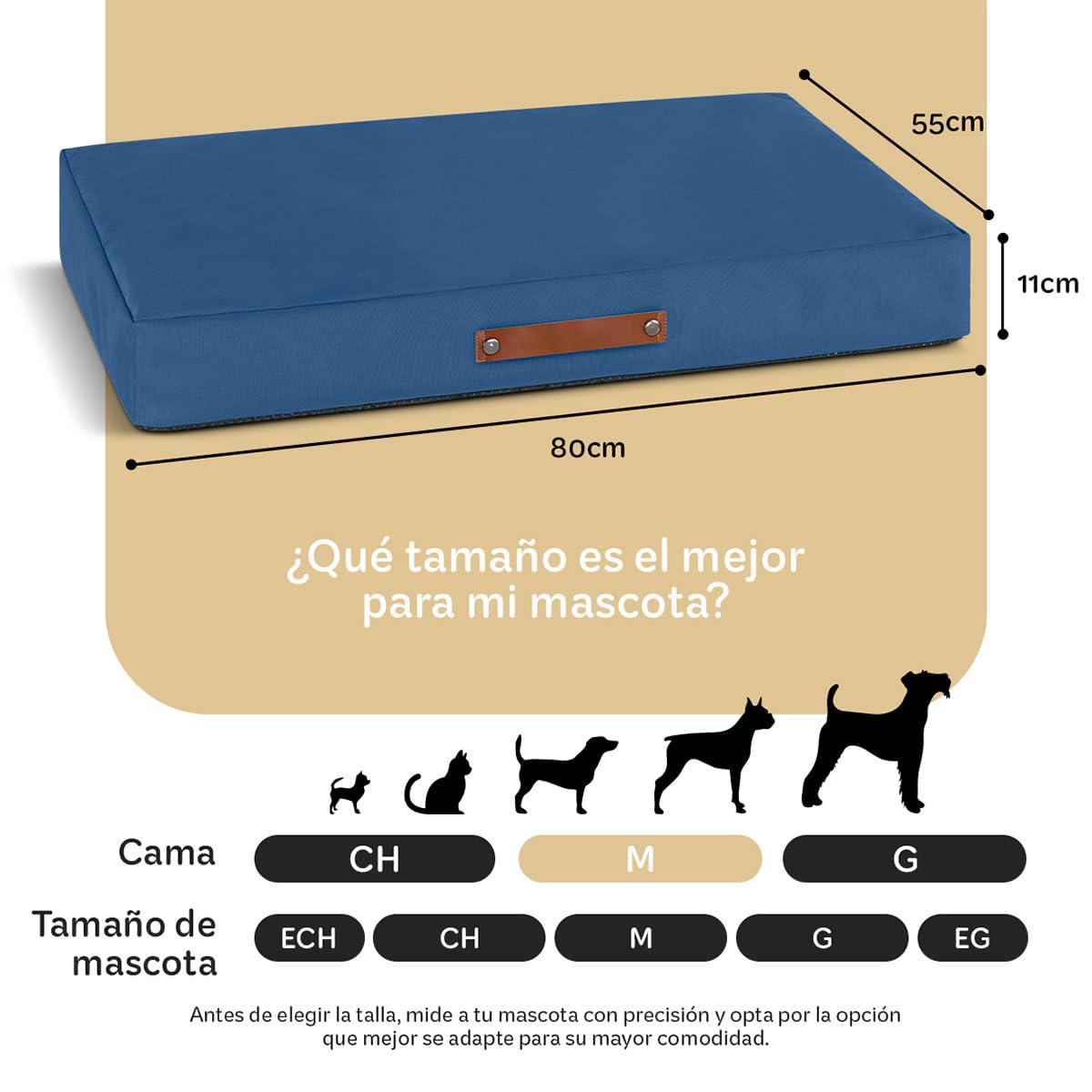 Cama Antiestrés de Foam ESQUIMAL Azul Mediana para Perros y Gatos