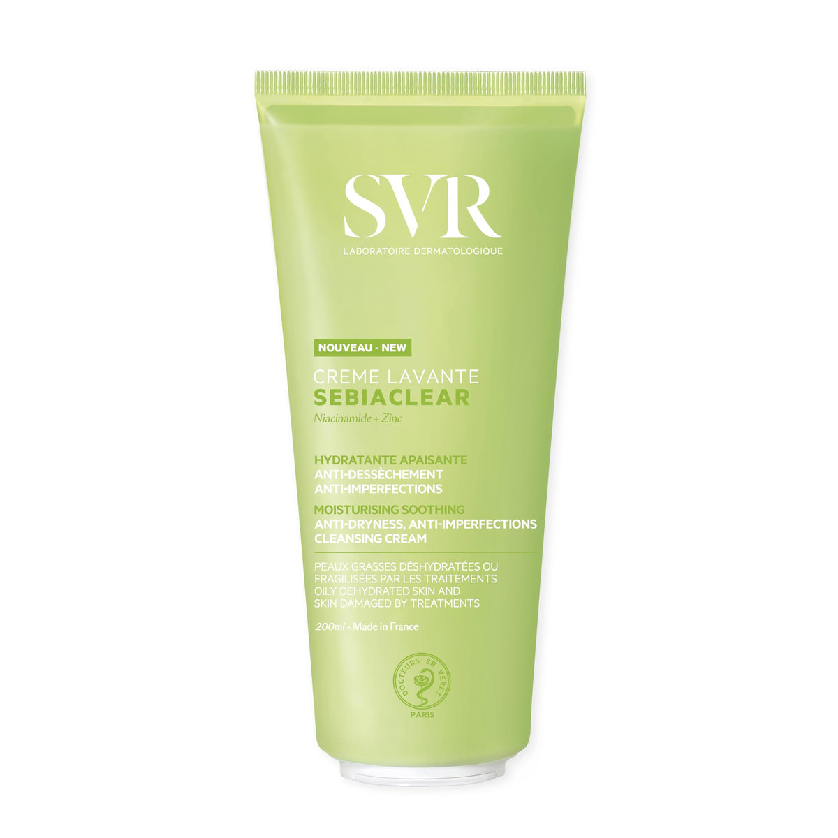 SVR Sebiaclear Crème Lavante Crema Limpiadora Facial y Corporal para Piel Seca y con Tendencia al Acné | Con Niacinamida, Glicerina y Zinc | Hidratante | 200 ml