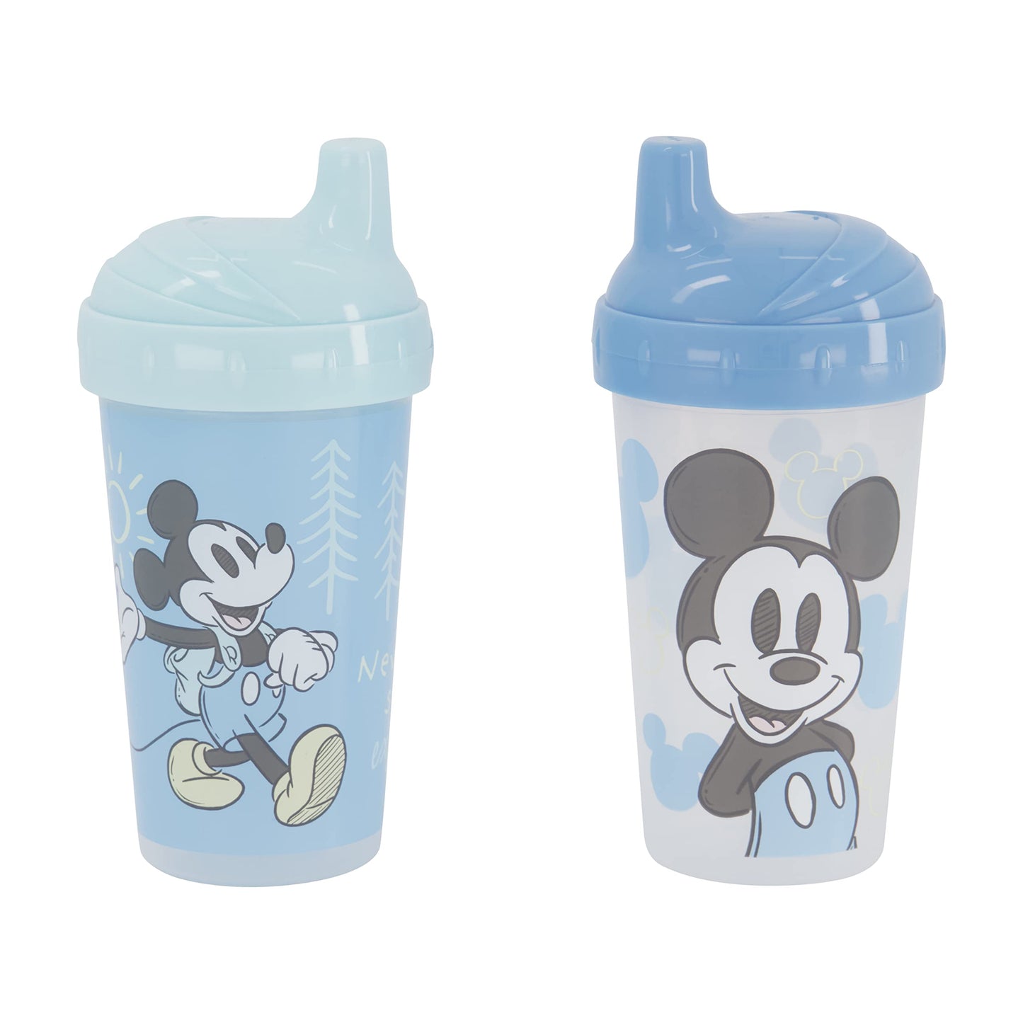 Toddler Sippy Cups for Boys | 10 Ounce Mickey Mouse Sippy Cup Pack of Two with Straw and Lid | Durable Blue Leak Proof Travel Water Bottle for Toddlers