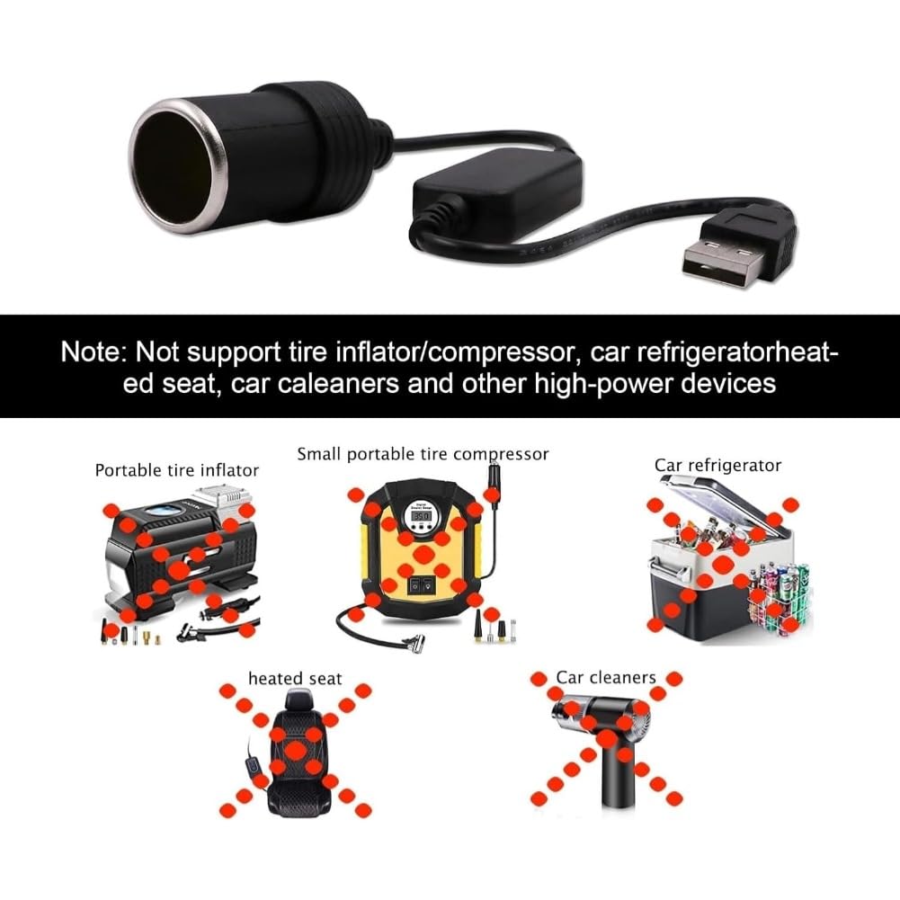 KIMISS Adaptador USB a Encendedor de Cigarrillos, Cargador para Auto Adaptador convertidor de Enchufe de Encendedor de Cigarrillos USB de 5 V a 12 V Macho a Hembra