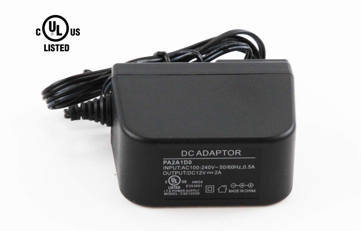 Adaptador de corriente de 12 V 2 A, CA a CC, certificación UL, transformador de enchufe de pared para sistema de cámara de seguridad, tira de cinta LED flexible, cable de 3 pies