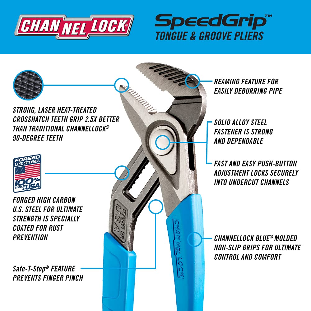 Channellock GS-3XECP SPEEDGRIP - Juego de alicates para lengüeta y ranura de acero de alto carbono