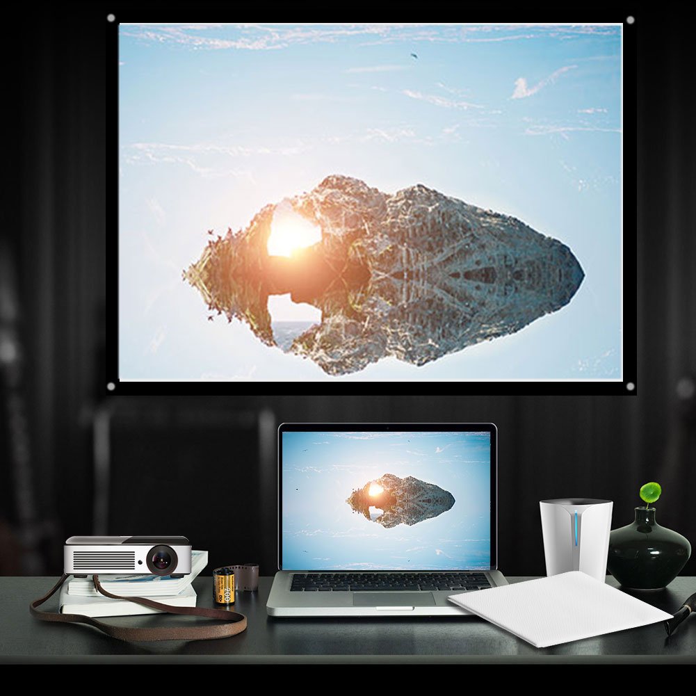 S erounder Pantalla de portátil de 60-100 Pulgadas, Pantalla de proyección de poliéster sin Arrugas HD 4: 3 Plegable con ángulo de visión Visual para Cine en Interiores y