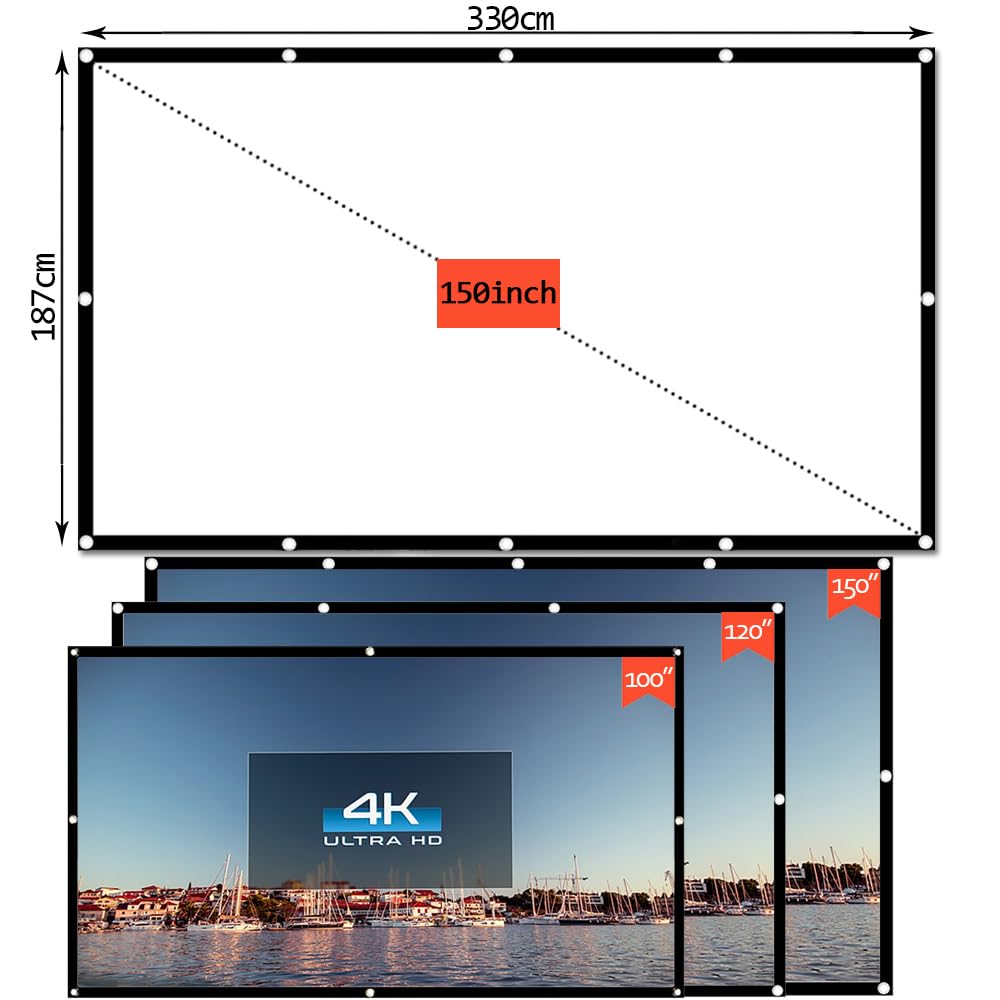 Visualización de Proyección de 150 Pulgadas,16:9 HD Pantalla de Proyector Portátil,Visualización de Proyector de Doble Cara,Pantalla de Cine Plegable para Camping,Cine en Casa,Oficina (150Pulgadas)