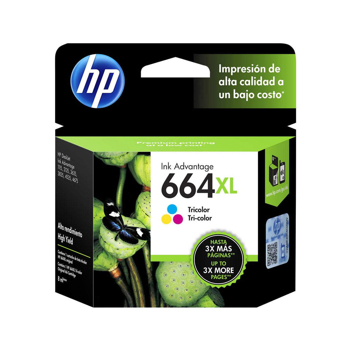 Cartucho de Tinta HP Tricolor 664XL Original Alta Compatibilidad y Rendimiento