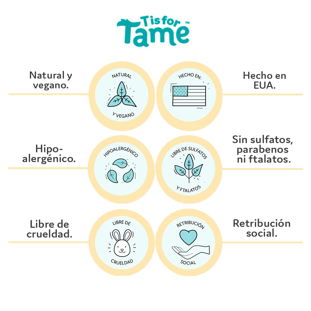 T is for Tame Gel para Cabello Bebé, Niños, Niñas y Familia | Natural, Orgánico, Vegano, Sin sulfatos y Parabenos, Cruelty Free | Para Cabello Rizado y todo Tipo | Vitamina E y Antioxidantes 100ml