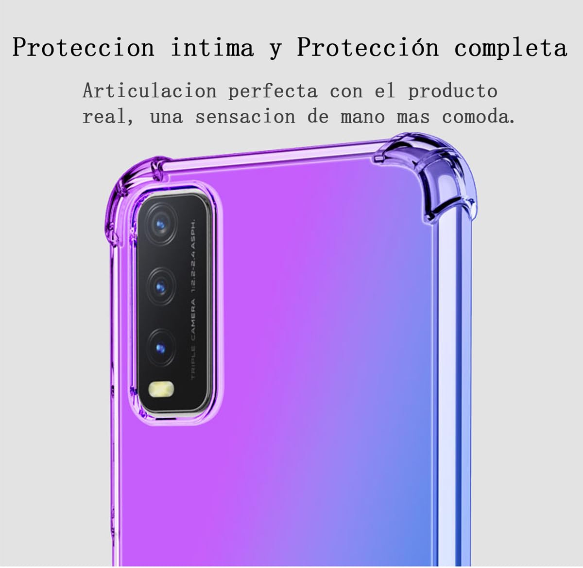 DABUNA Funda para Vivo Y20 2020/Y20 2021/Y20S/Y12S/Y11s/Y20G/Y20i Case Uso Rudo,Transparente Colores Degradados Protectora de Cámara Anticaída Carcasa Bumper(Púrpura Azul)