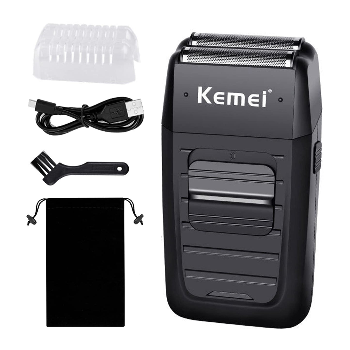 Afeitadora inalámbrica recíproca recargable KEMEI para hombre, de precisión, para barba, patillas, maquinilla de afeitar multifunción de doble hoja, negro