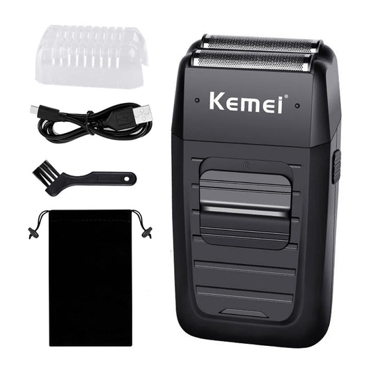 Afeitadora inalámbrica recíproca recargable KEMEI para hombre, de precisión, para barba, patillas, maquinilla de afeitar multifunción de doble hoja, negro