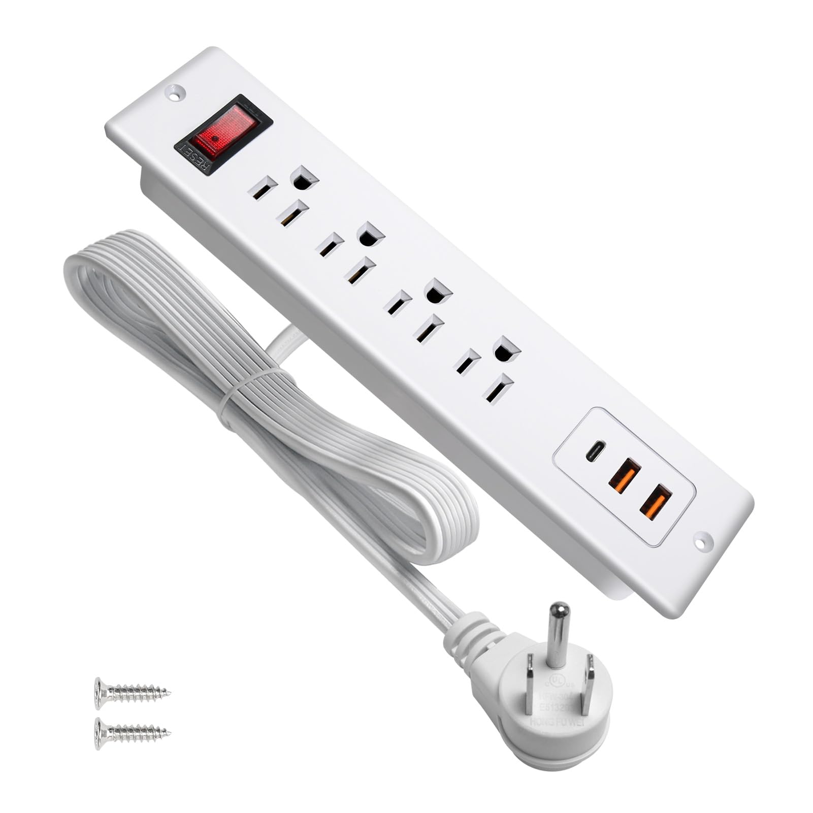 4 LEAF Regleta Multicontacto Escritorio Empotrable con USB C 20W Carga Rápida Extension Electrica para Muebles 4 Outlets 3 USB 2 Metros Plano Enchufe de Alimentación para Hogar Oficina Hotel