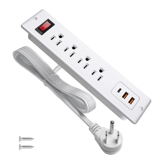 4 LEAF Regleta Multicontacto Escritorio Empotrable con USB C 20W Carga Rápida Extension Electrica para Muebles 4 Outlets 3 USB 2 Metros Plano Enchufe de Alimentación para Hogar Oficina Hotel