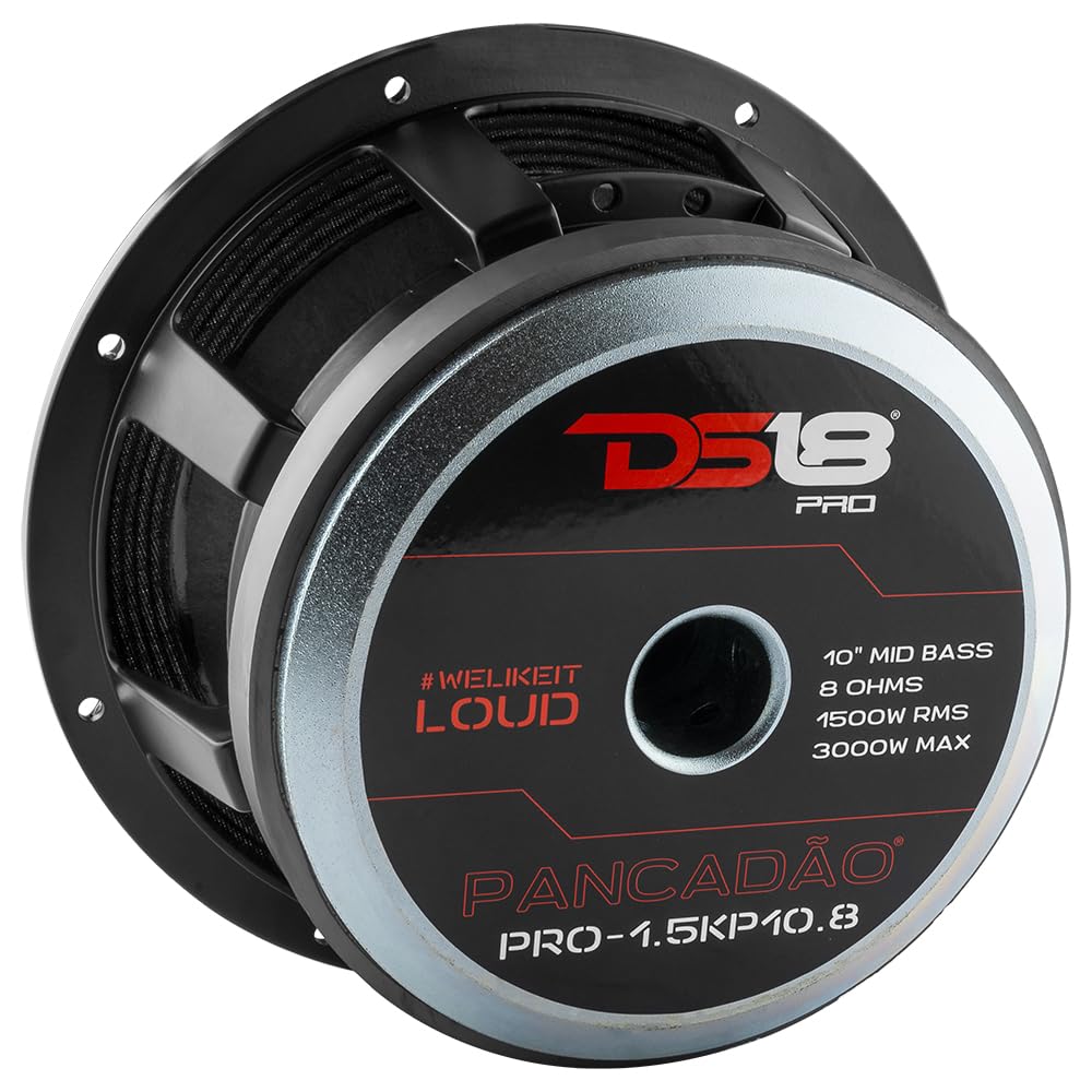 Altavoz de Bajo Medio DS18 en Rojo de 10 Pulgadas con Potente Rango de Audio para Coche