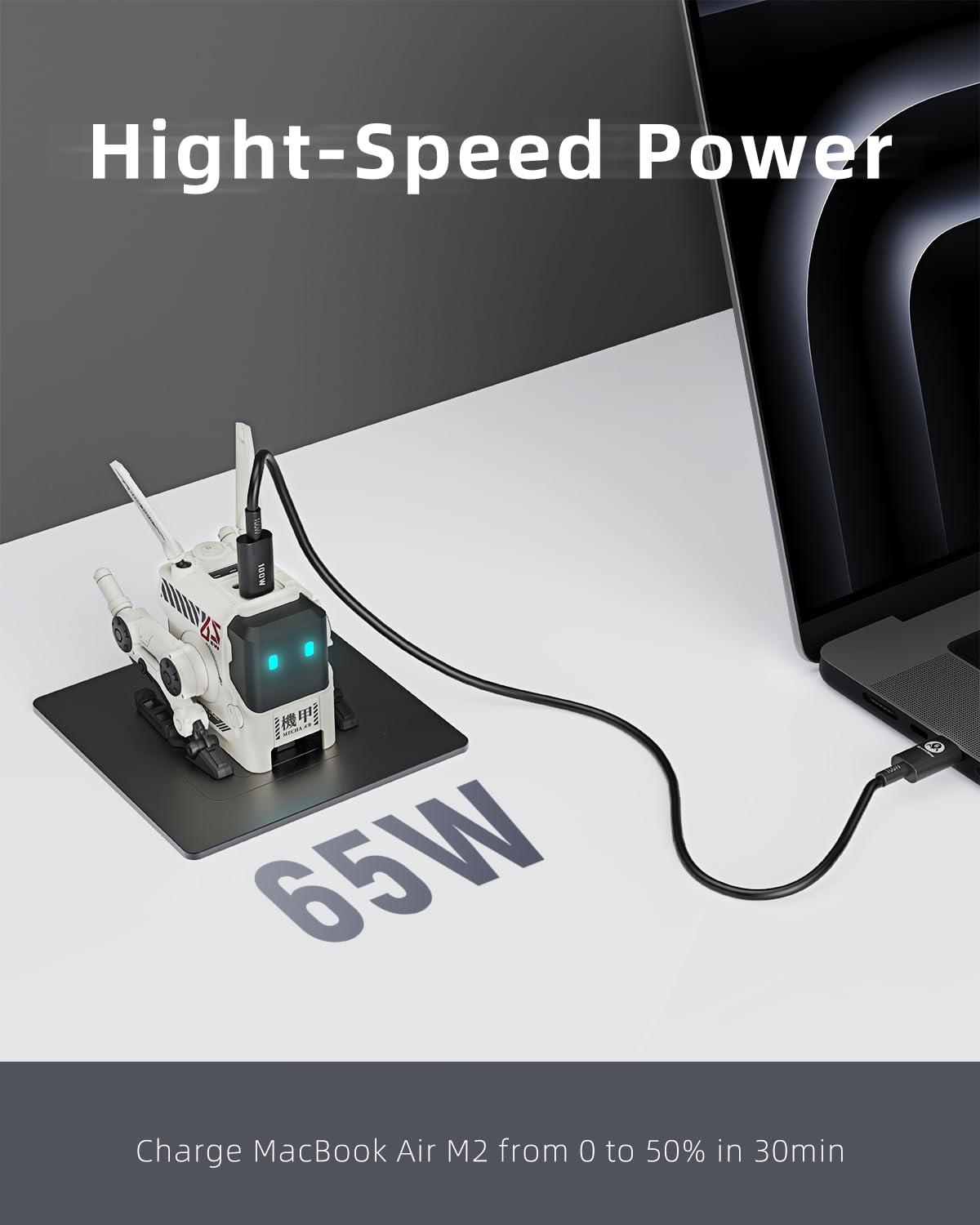 G GravaStar - GravaStar Cargador USB C de 65 W, Bloque de Cargador rápido GAN Robot Alpha65, Adaptador de Corriente rápido de 3 Puertos, Cargador USB C de Pared Compacto Plegable (Blanco)