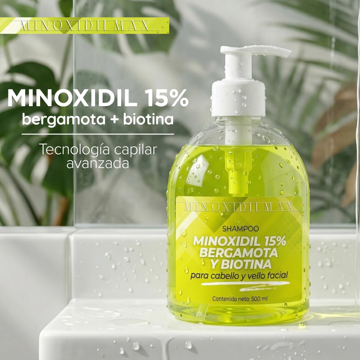 Shampoo Minoxidilmax Bergamota Biotina Crecimiento Cabello y Barba