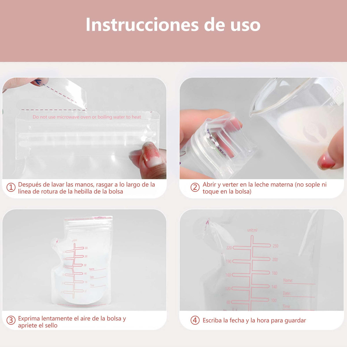 Sacos de almacenamiento de lecheOGIRL, 150 pcs, Saco de autoescalda con un hilo fácil, Milkies Freeze Organizador para bolsas de almacenamiento de leche, 8.5oz