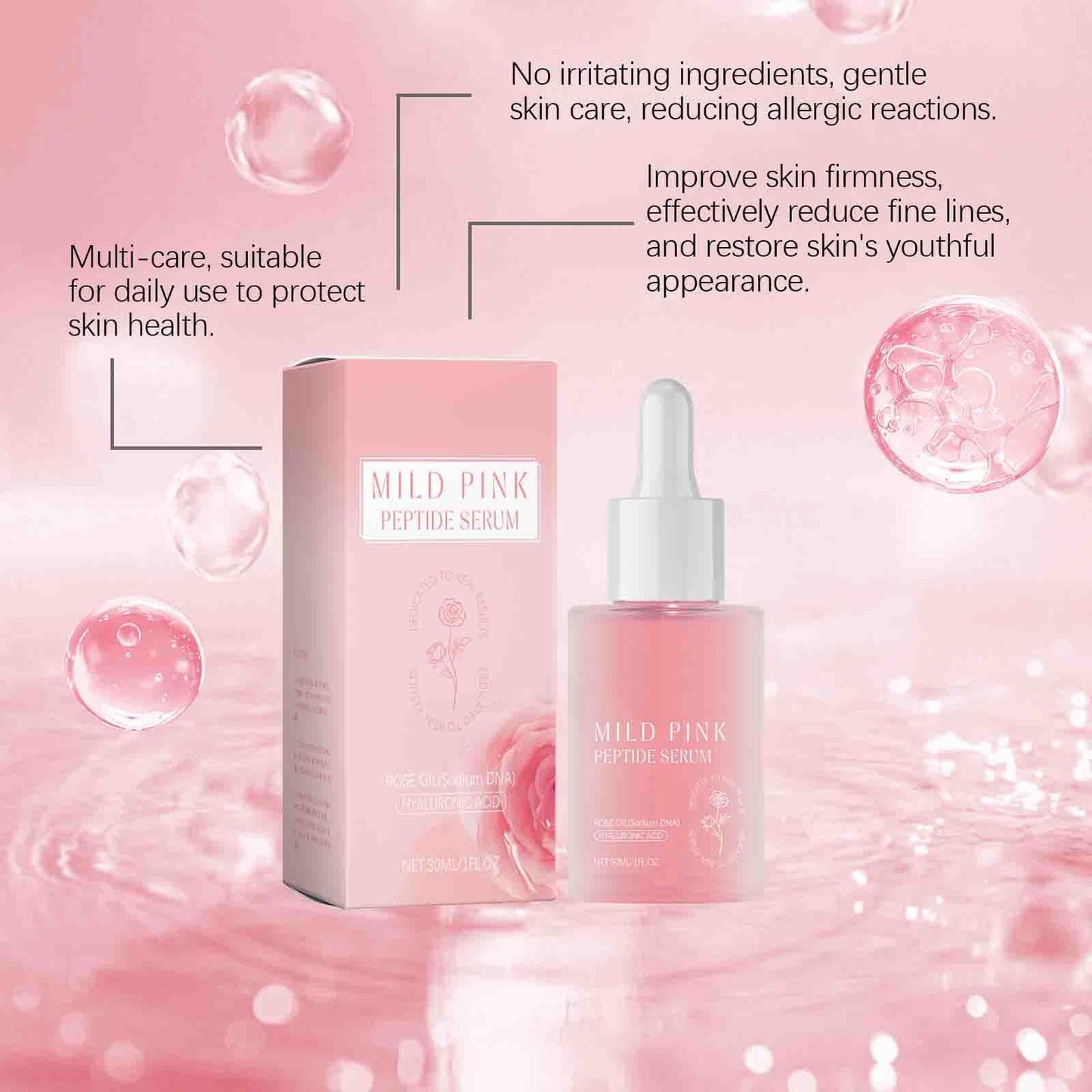 Rose PDRN Pink Peptide Serum, Vegan PDRN Anti-Aging Serum for Fine Lines and Wrinkles, Anti-Aging Minimize Wrinkles and Lifting Firming (30ml,3pc)