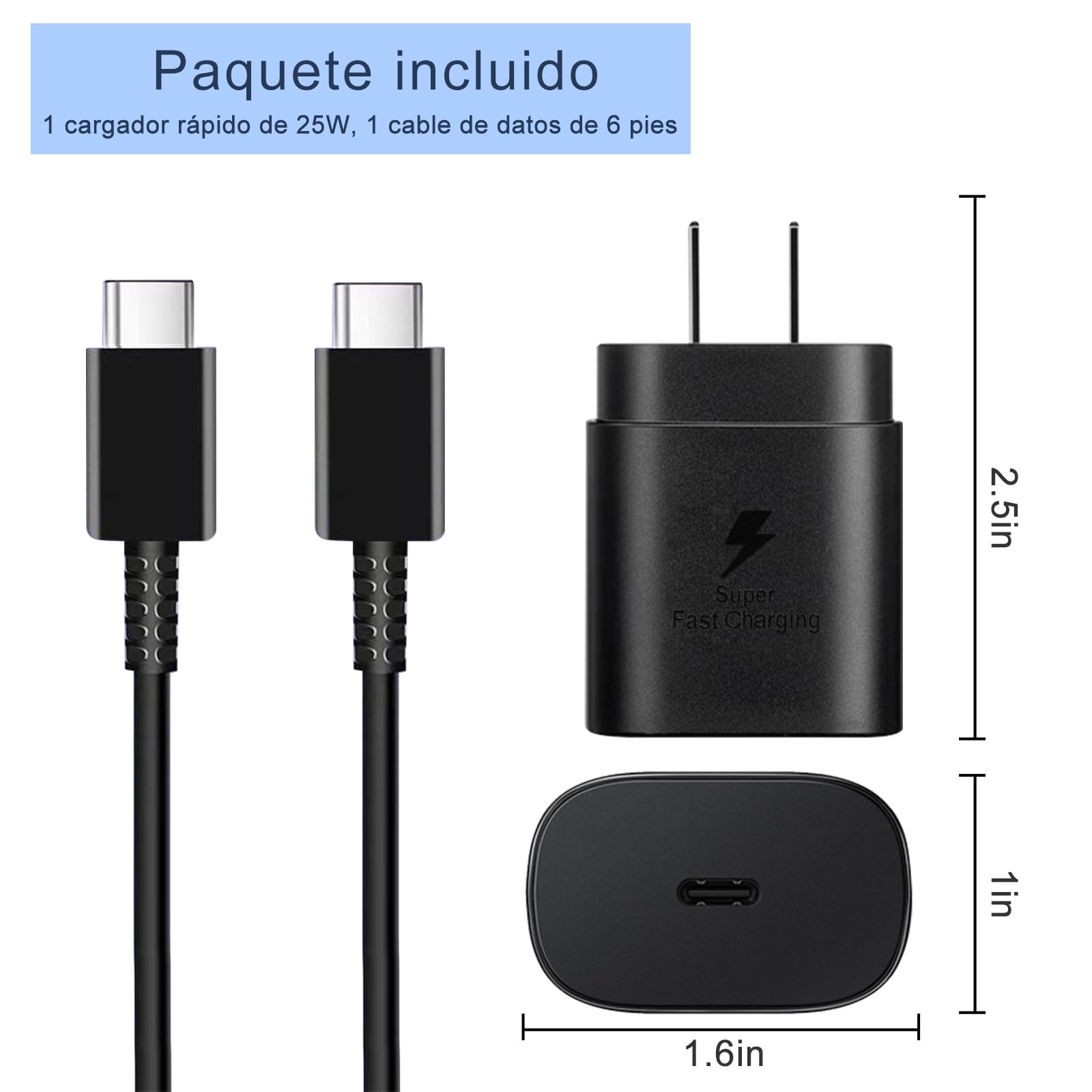 Cargador rápido USB C de 25 W para Samsung, con 2M Cable Carga Rápida, para Samsung Galaxy S23 Ultra/S23+/S23/S22 Ultra/ S22+/S22, S21 Ultra/S21/S21 Plus/S20/Note 10 +/Note 20