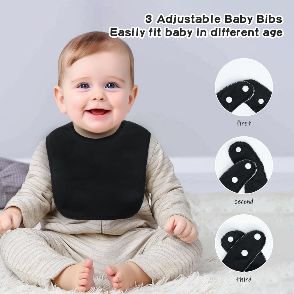 lazyrhino - Paquete de 8 baberos unisex ajustables con broches de presión ultra suaves y absorbentes para la dentición para niños y niñas (negro, paquete de 6)