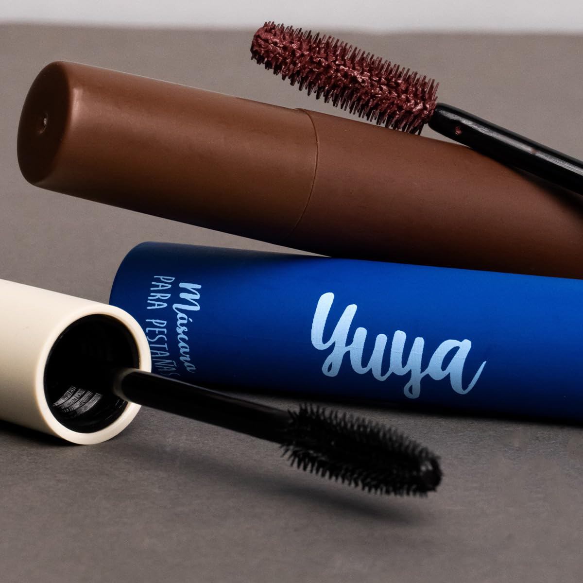 Yuya - Rimel - Mascara de pestañas - 10 aceites naturales - 10g c/u (Negra, Café, Azul, Pack Mascara 3 pzs)