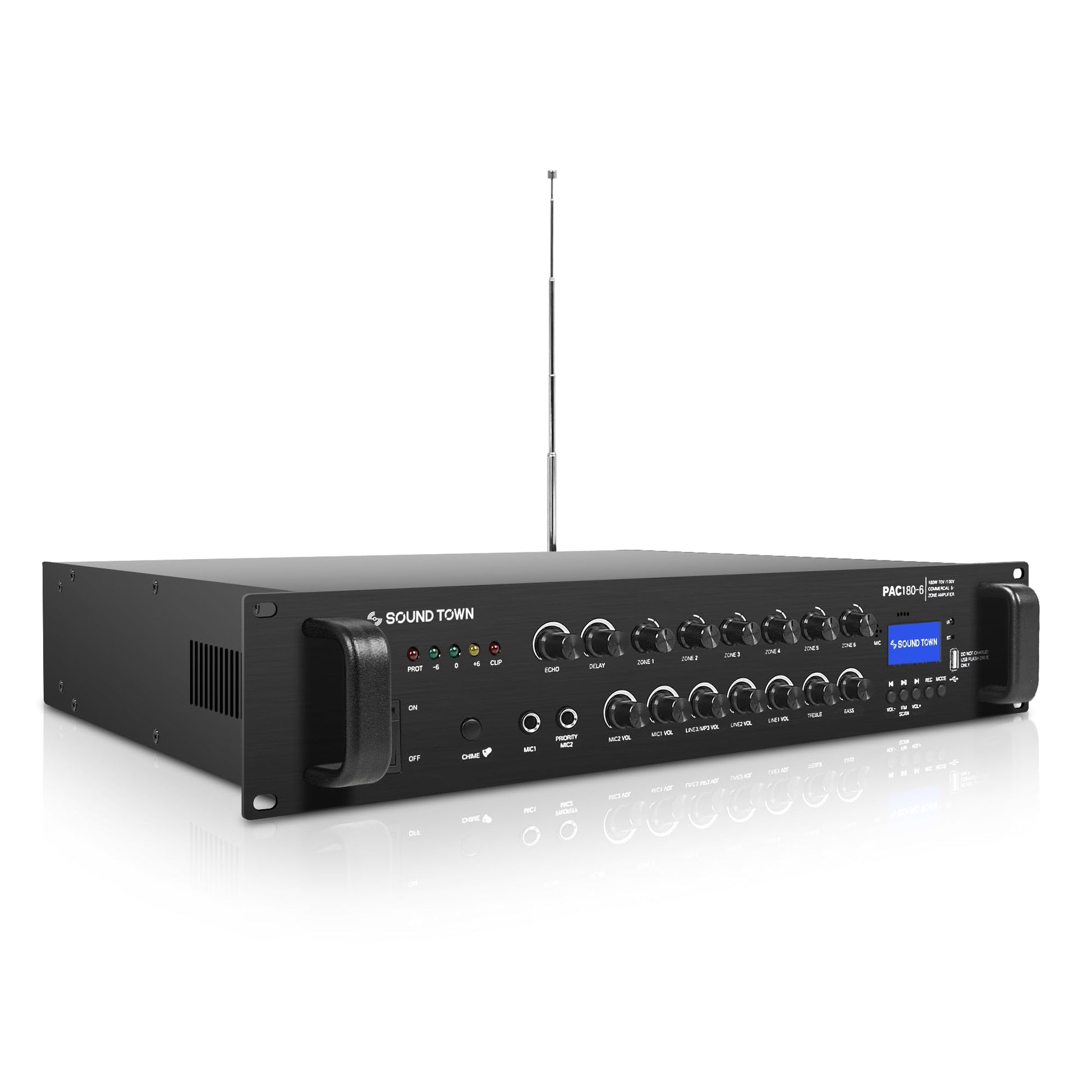 Amplificador de Potencia Comercial Sound Town 180W Aluminio Bluetooth 6-Zona para Restaurantes y Bares