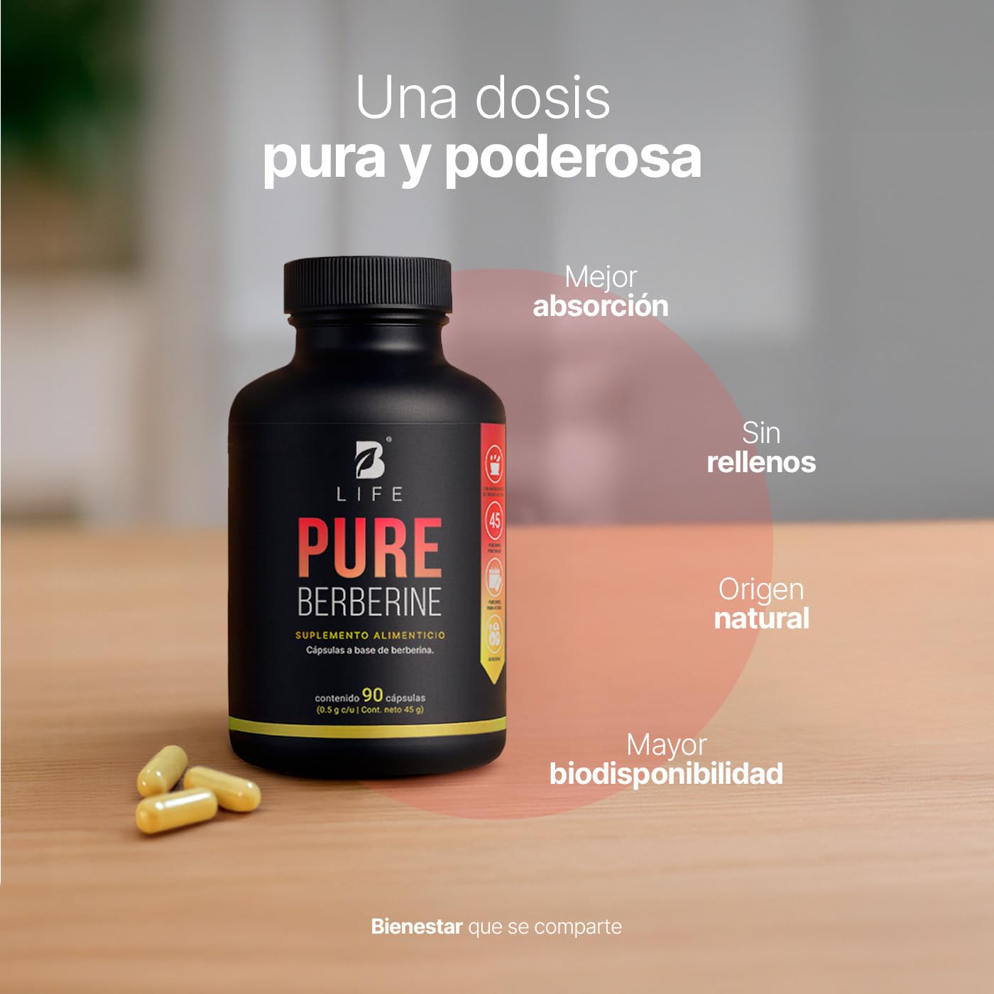 B Life Berberina HCL Pura | 90 Cápsulas | 1000 mg por porción | Ingredientes Naturales | Pure Berberine.