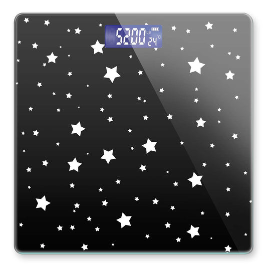 Báscula digital de baño para peso corporal de 400 libras, báscula digital personalizada con pantalla retroiluminada, fácil de leer (batería no incluida), estrellas en blanco y negro