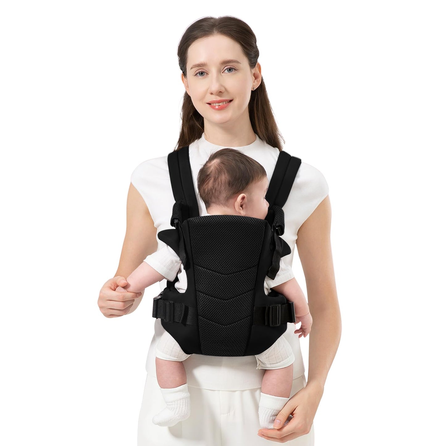 Ocanoiy - Portabebés transpirable, soporte de bebé ajustable, soporte ergonómico para bebés pequeños, orientado hacia adentro, hacia afuera y posiciones de transporte de espalda soportadas (negro)