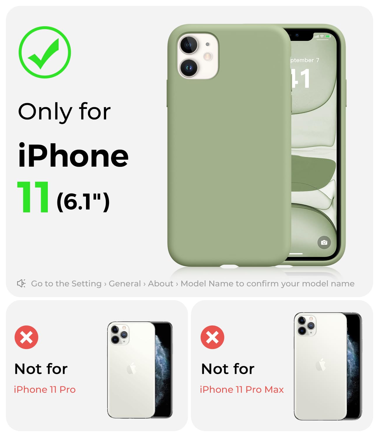 AOTESIER - Funda de silicona de grado alimentario compatible con iPhone 11, protección completa contra caídas y antiarañazos, soporte para carga inalámbrica, verde té