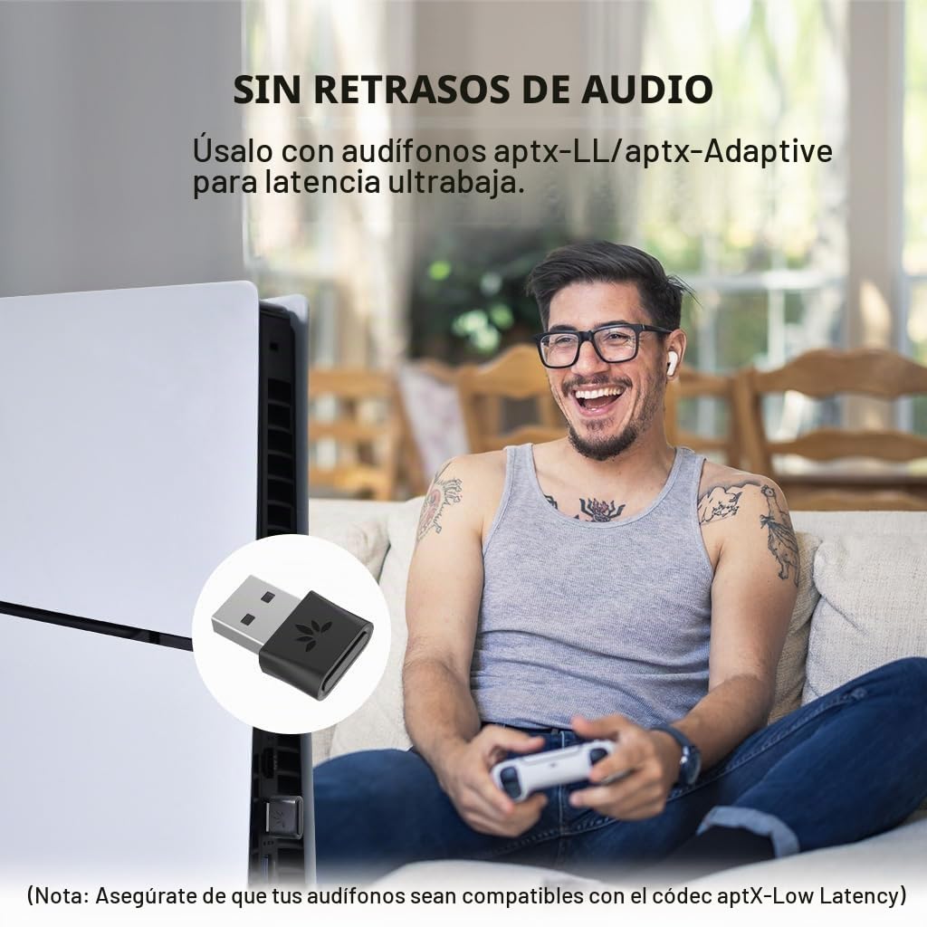 Transmisor USB Avantree DG80 Negro con aptX de Baja Latencia para Auriculares Bluetooth PS5 y PC