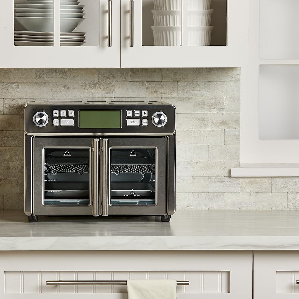 Freidora Aire Dual Zone Emeril Lagasse con Puerta Francesa para Cocinar Comidas Extra Grandes de 25 Cuartos de Galón