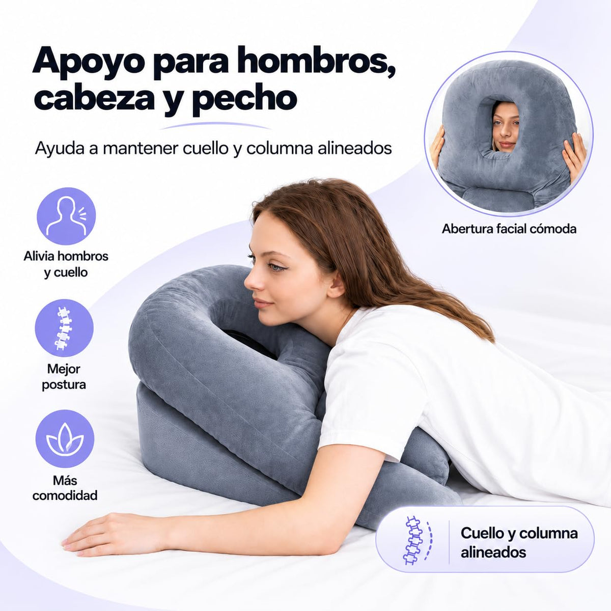 Almohada Viscoelástica SIJEW Blanca para Dormir Boca Abajo y Masajes