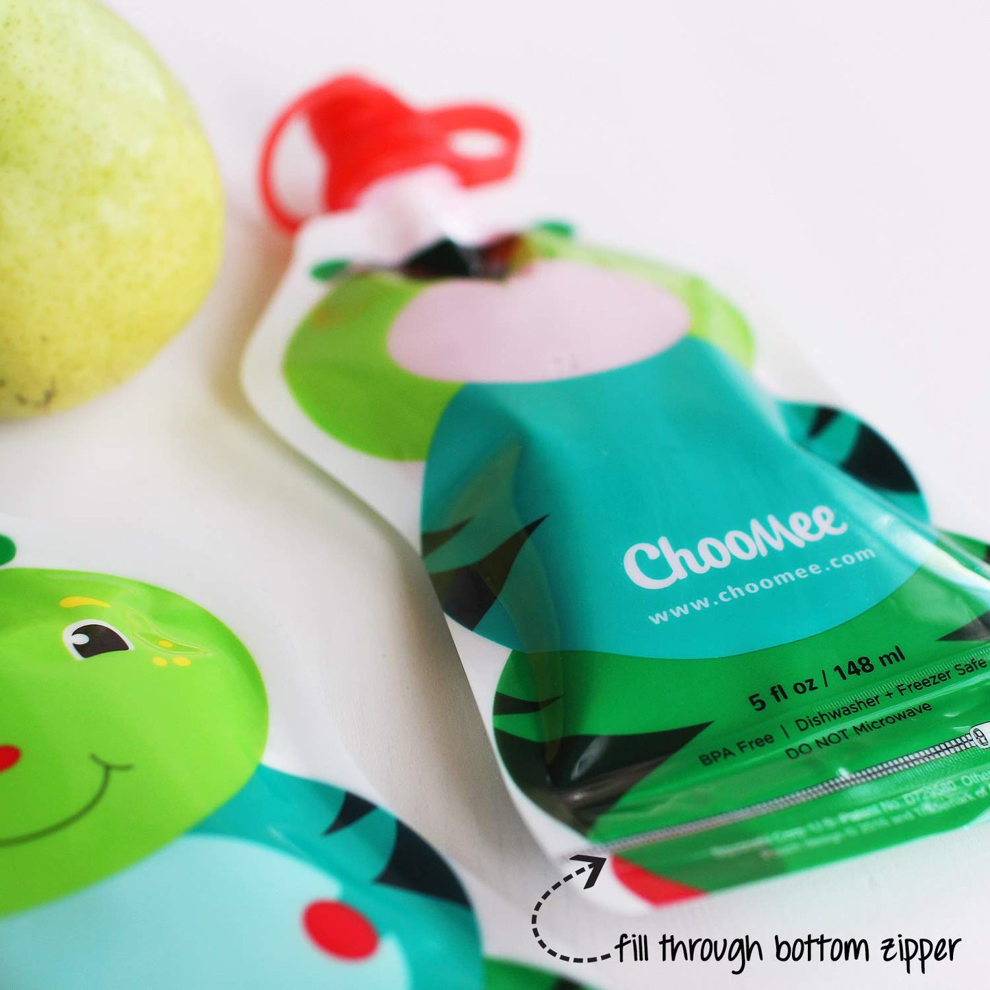 ChooMee - Bolsas reutilizables para alimentos para bebés, sin BPA, relleno con salsa de manzana, yogur y purés, cierre de doble bloqueo a prueba de fugas, fácil de llenar y limpiar parte inferior