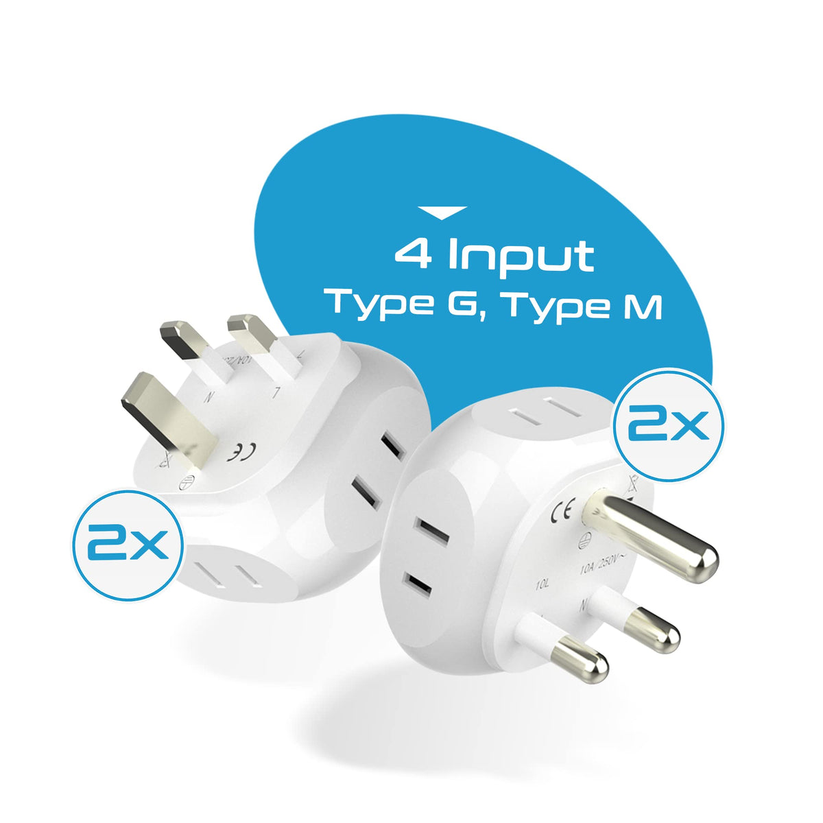 Juego de Adaptadores de Viaje Ceptics Ultra Compacto Tipo M y G para Sudáfrica y Países Tipo M
