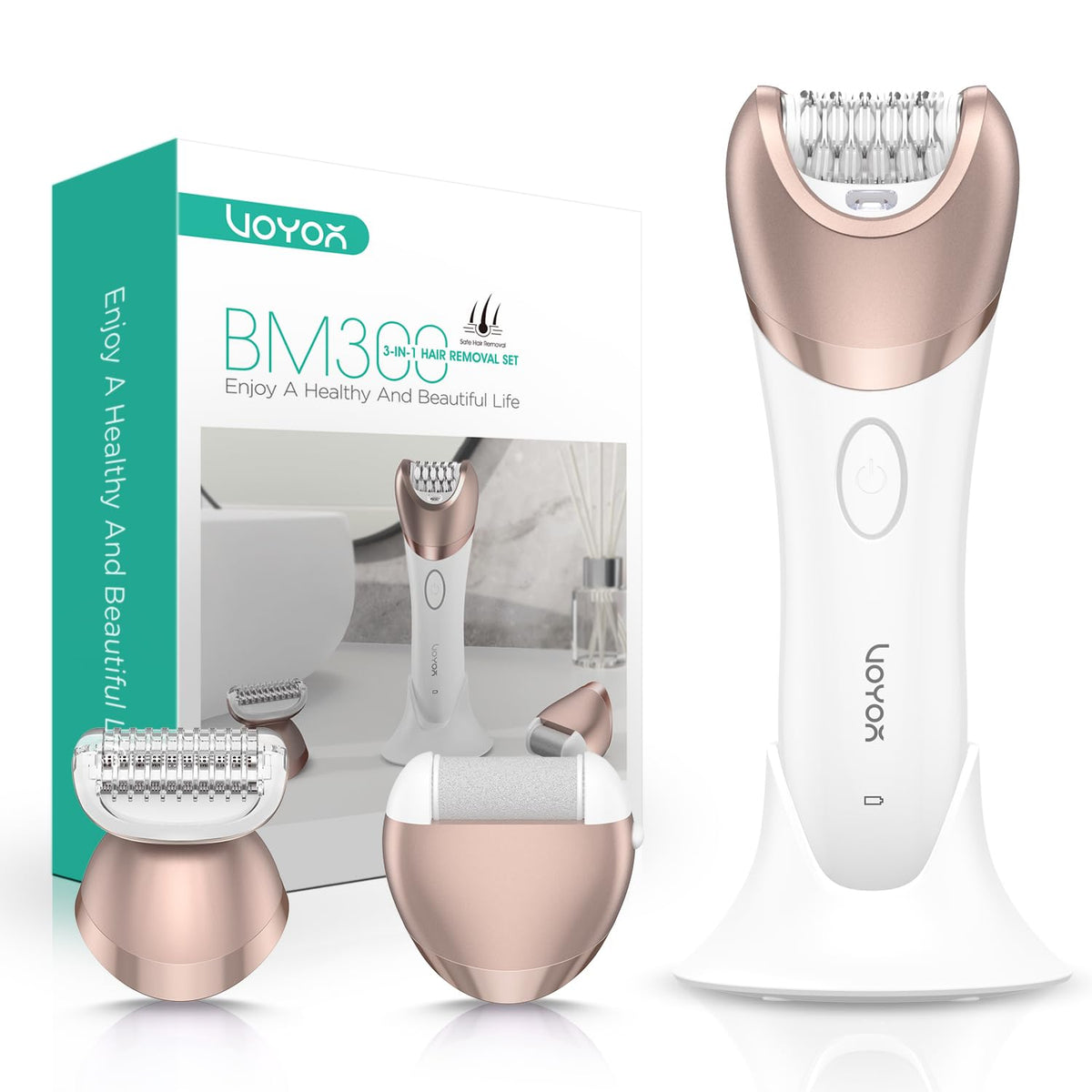VOYOR Depiladora para Mujeres Inalámbrica y Recargable, Depiladora de Vello con 30 Pinzas, Depiladoras 3 en 1 con Afeitadora Eléctrica y Lima para Pies, Dispositivo de Depilación para Brazo y Pierna