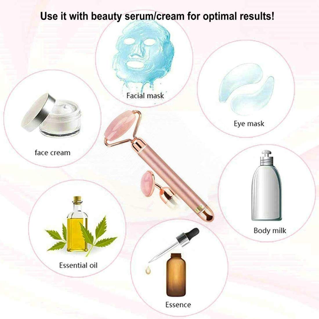 Rodillo de jade eléctrico y masajeador facial, masajeador facial de cuarzo rosa, rodillo facial para mejillas, adelgazante 2 en 1, herramientas de cuidado de la piel, levantamiento facial, antienvejecimiento, apriete de la piel