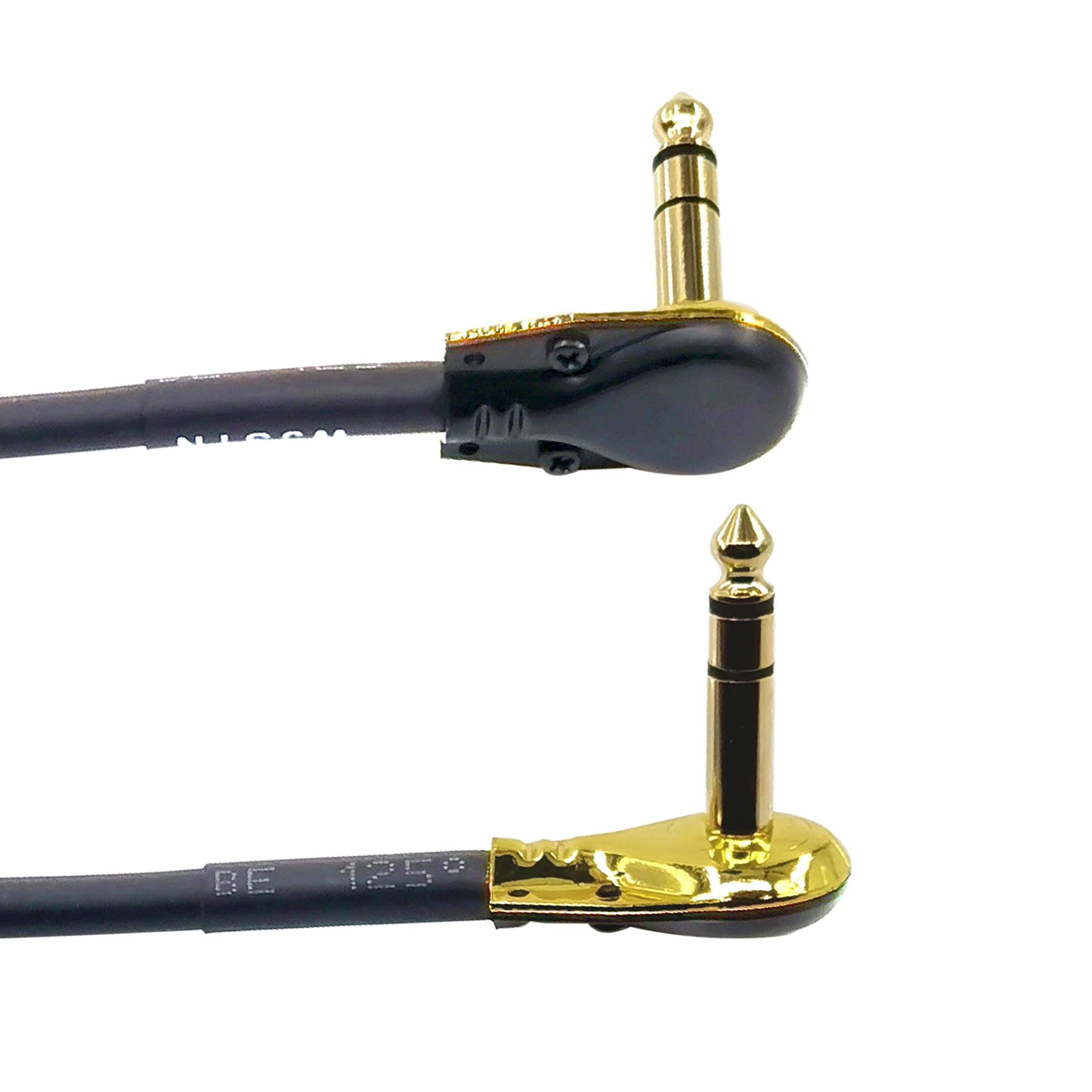Cable TRS Stereo de Guitarra WJSTN Perfil Bajo ángulo Recto 1/4 pulgadas, Negro, Paquete de 2 Unidades