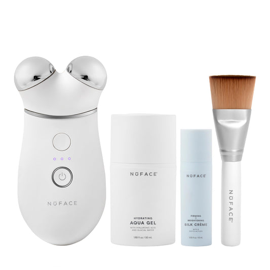 NUFACE | KIT DE INICIO TRINITY+ | Dispositivo Portátil Microcorriente Facial + 2 Serum y Brocha | Doble Polarización | Gel Hidratante Facial con Acido Hialuronico | Completa tu Rutina Skin Care