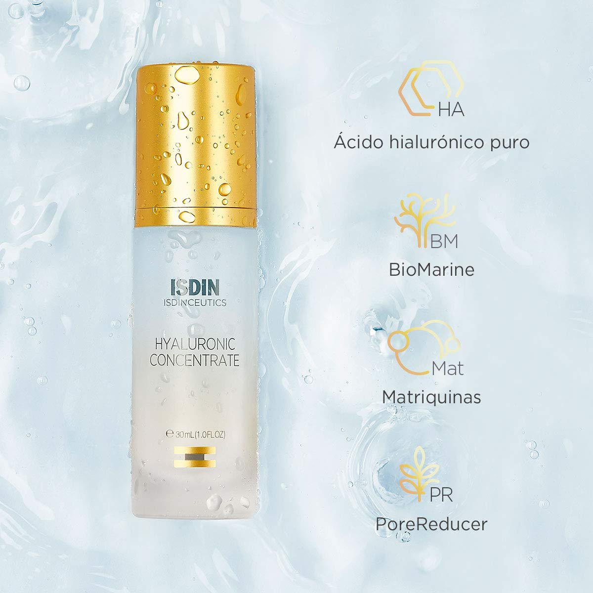 ISDIN Isdinceutics hyaluronic concentrate, serum facial ligero y ultrahidratante, con acido hialuronico - 30ml