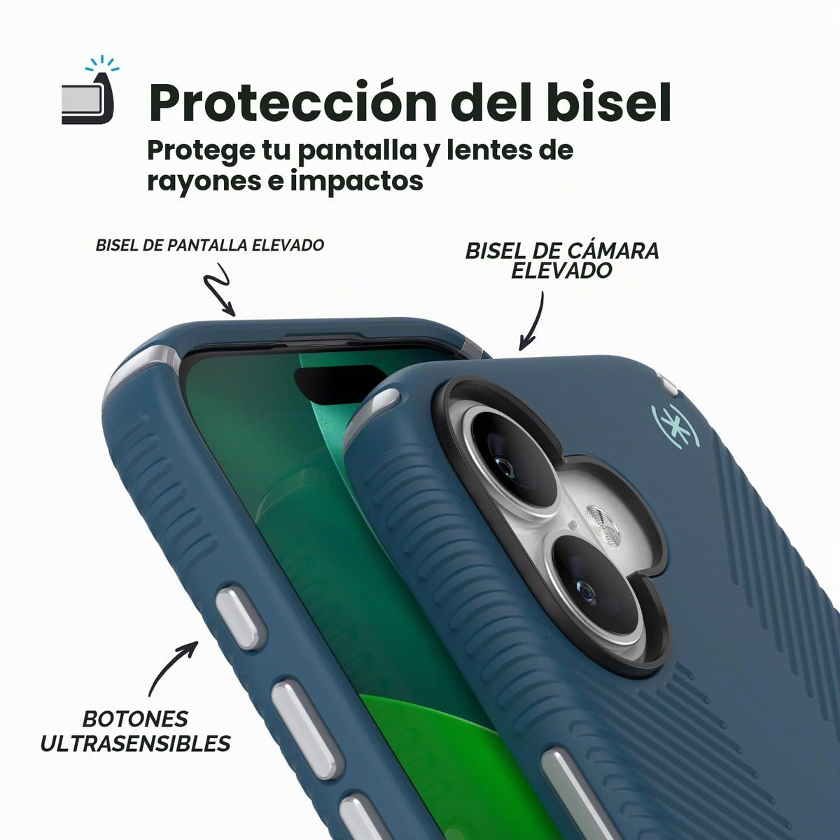 Agarre iPhone 17 Speck Deep Se Silver Metallic Spell Blue con MagSafe
