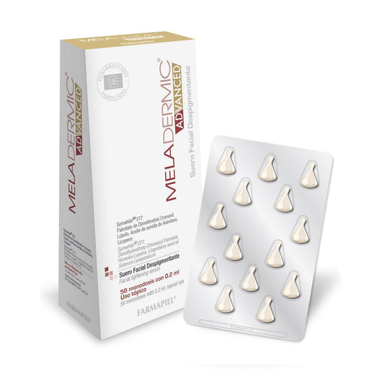 MELADERMIC Advanced Cápsulas Suero Facial Despigmentante FPS 50+ | Serum Antimanchas | Unifica el Tono de Piel | Previene las Manchas y Pecas | Despigmentante Facial Bloqueador Solar | 56 cápsulas
