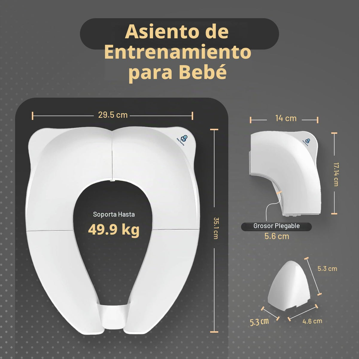 Baby Proof Me Essentials - Asiento de Inodoro para Niños con Protector Contra Salpicaduras, Plegable y Portátil con Bolsa, Asiento de Entrenamiento Antideslizante para Orinal de Viaje (Blanco)