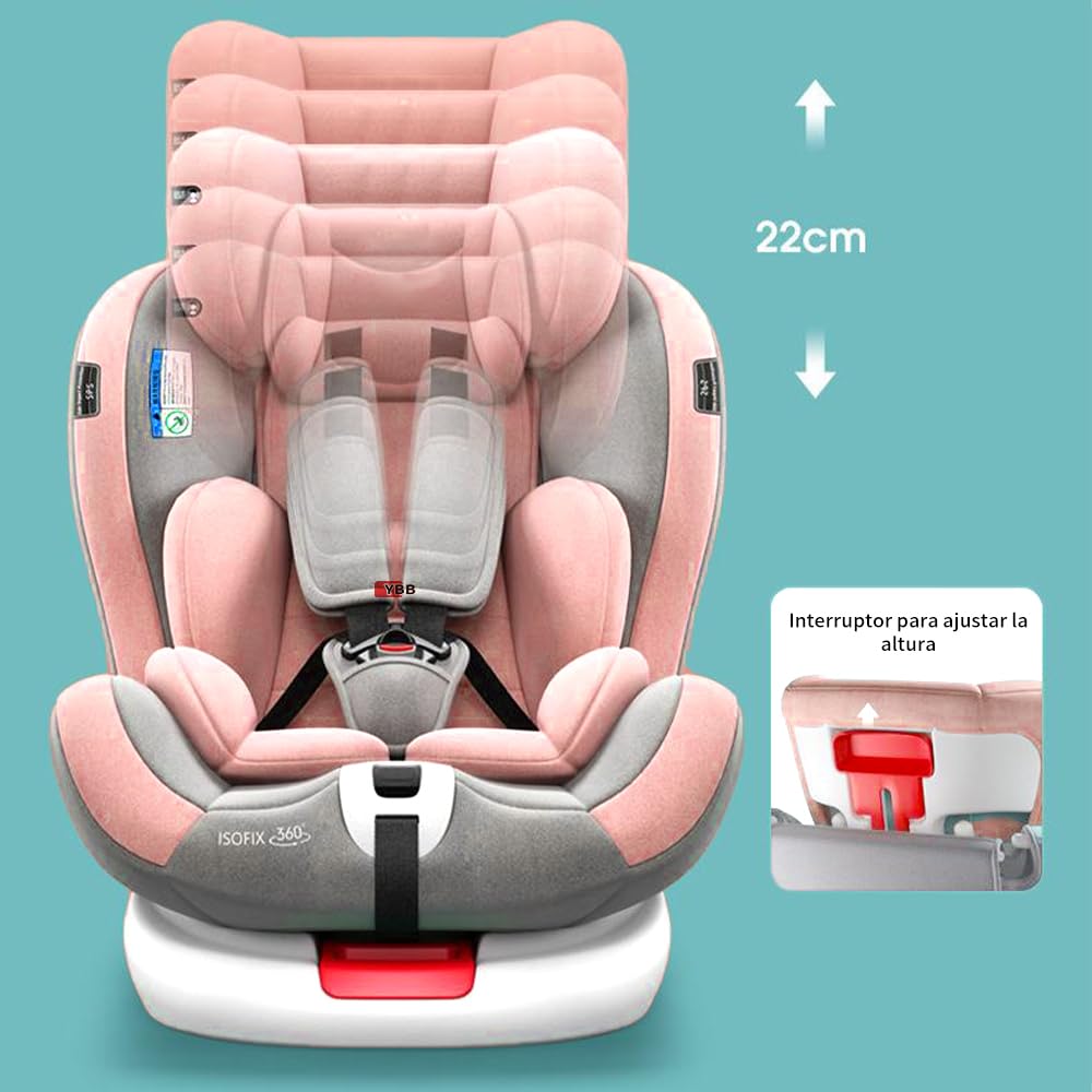 FINYQBET Autoasientos para Bebé, Asiento para Bebé Carro 3 en 1,Crecimiento Sostenible, Seguro y con Rotación 360°,Arnés de Cinco Puntos y Protección Biónica rosa